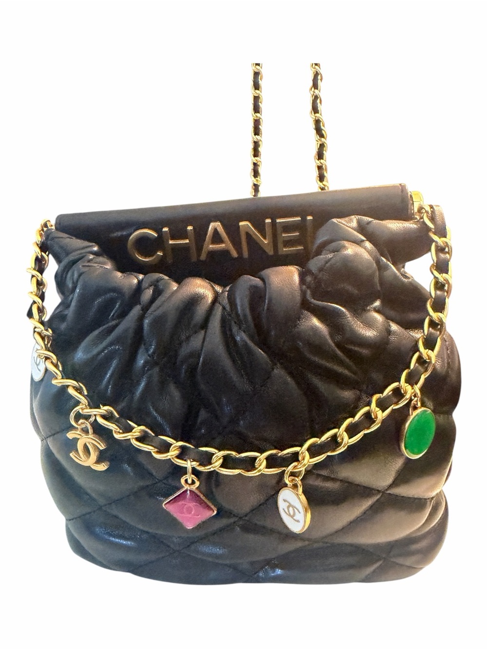Chanel Beauty GWP Black Quilted Cosmetic Bag Chain With Charms original Box New - Picture 10 of 16
